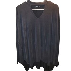 Jodifl One Size Flowing Gray Keyhole Neck 3/4 Sleeve Tunic Hi-Lo Top